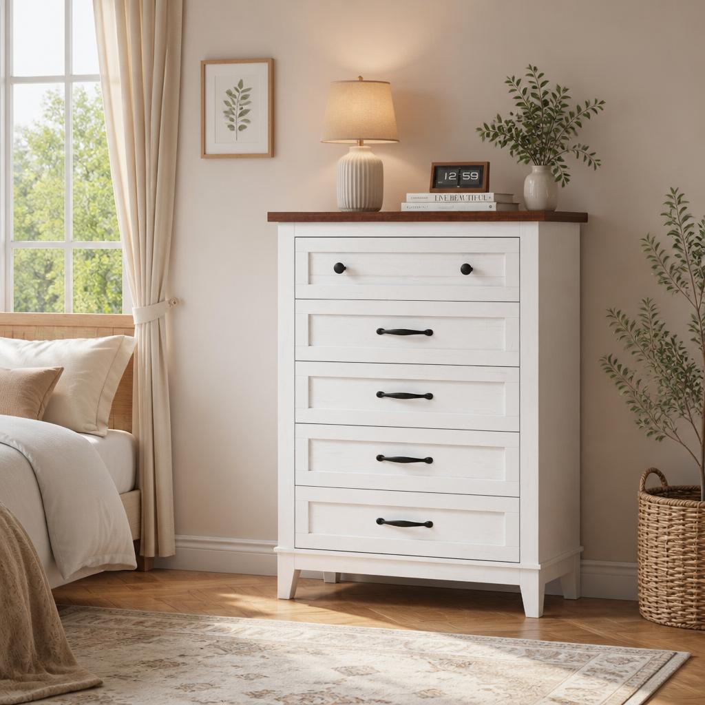 Bedroom Furniture - 5-Drawer Tall Vertical Dresser for Bedroom,
