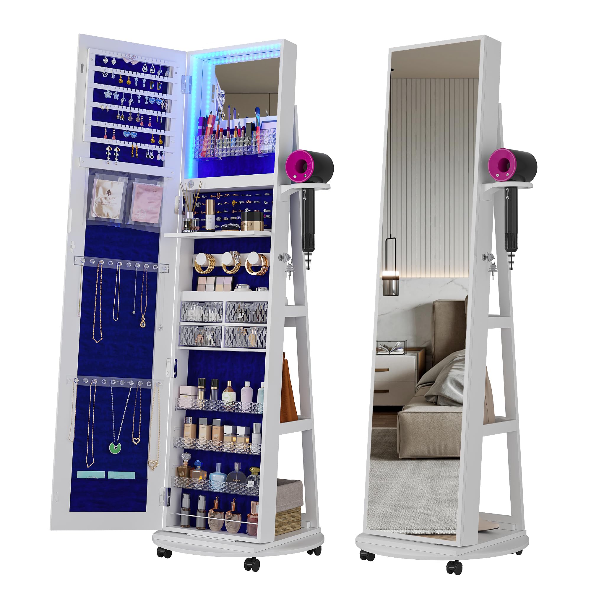 Full Length Mirror Jewelry Armoire - 360° Swivel Jewelry Armoire with Mirror,