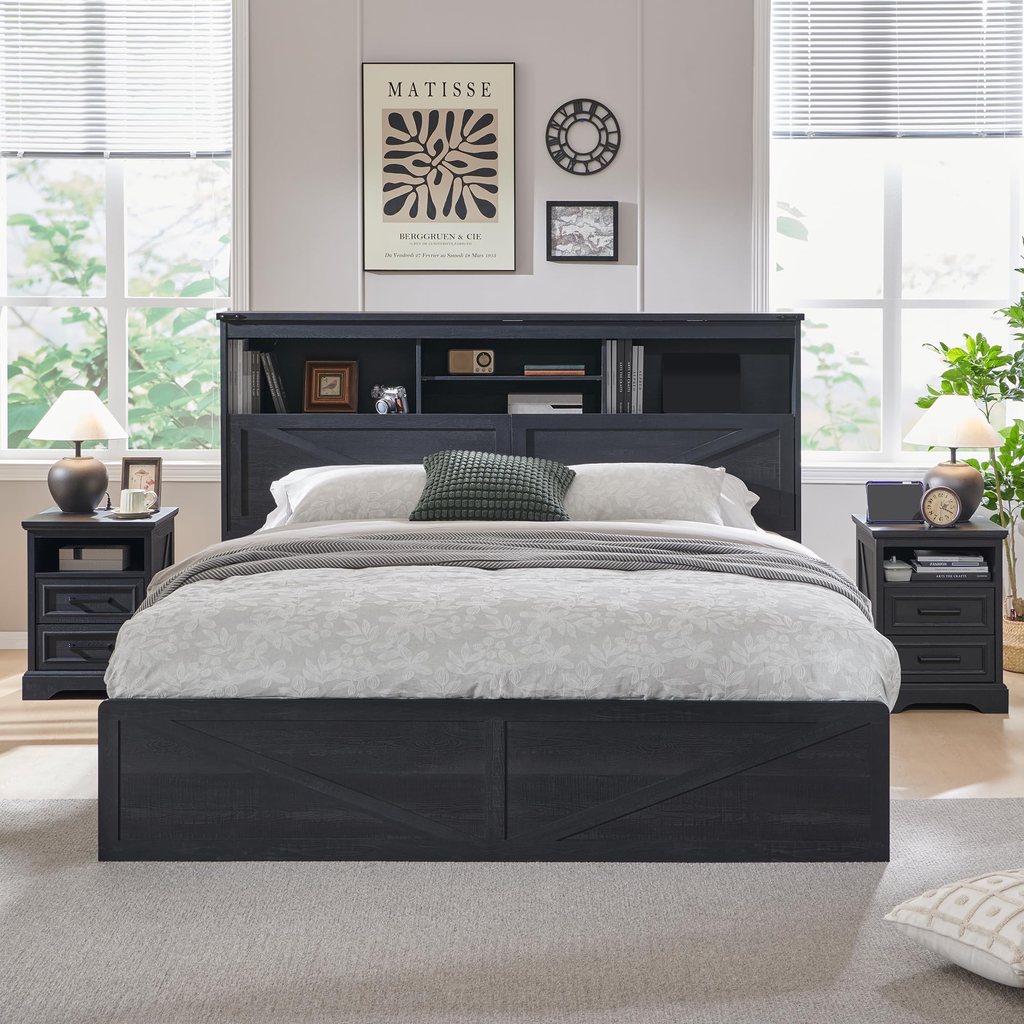 Farmhouse King Size Bed Frame  - King Size Bed Frame With Storage Drawers 评论和价格