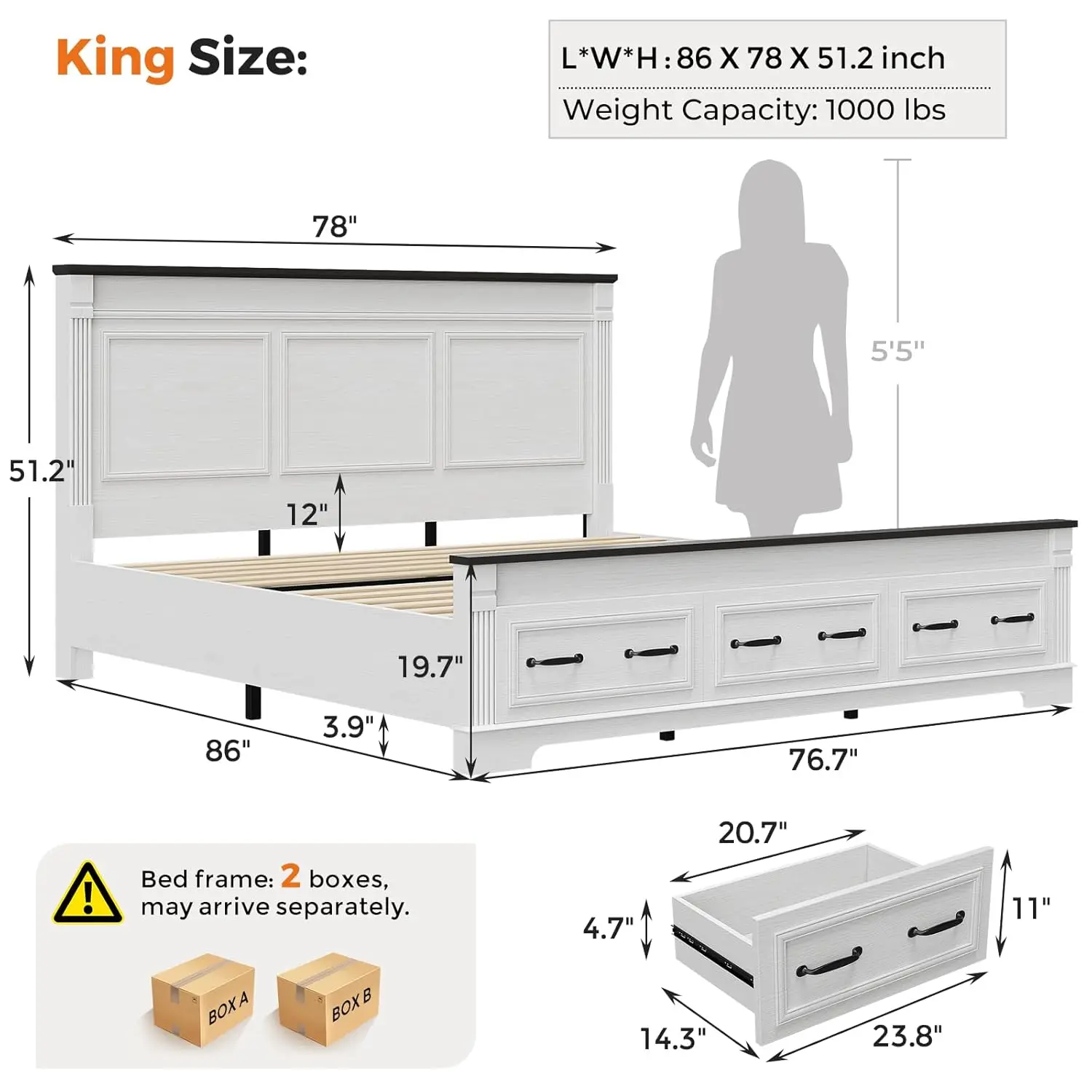 Farmhouse King Size Bed Frame  - King Size Bed Frame With Storage Drawers 评论和价格