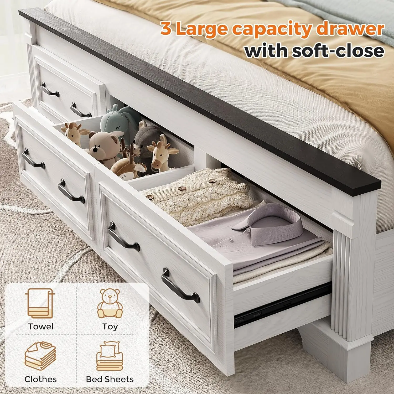 Farmhouse King Size Bed Frame  - King Size Bed Frame With Storage Drawers 评论和价格