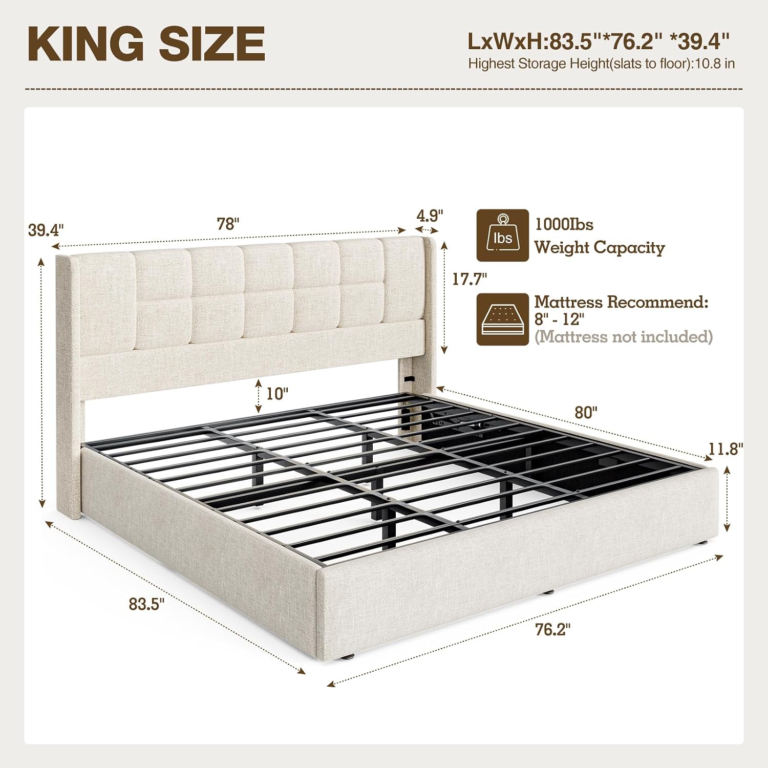 King Bed Frame with Hydraulic  - Gas Lift Storage Bed Hydraulic 评论和价格