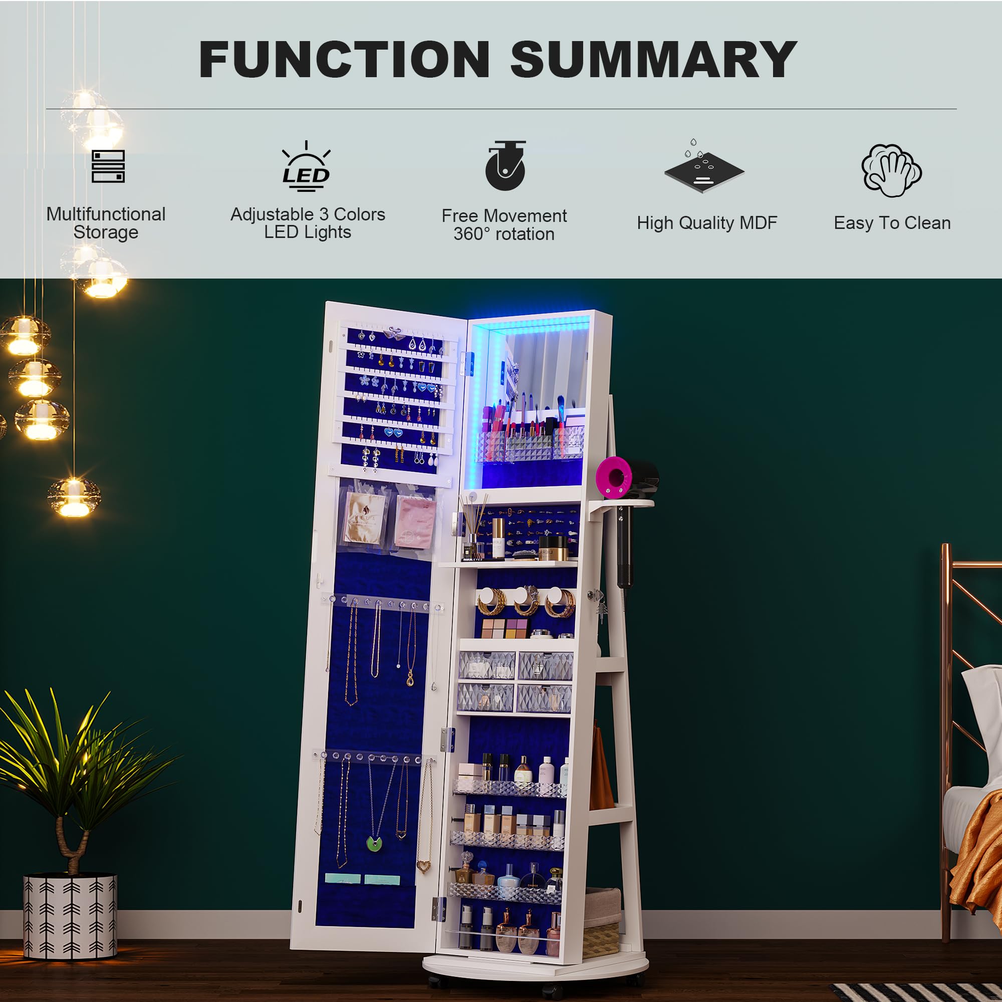 360° Swivel Jewelry Armoire wi - Full Length Mirror Jewelry Armoire 评论和价格