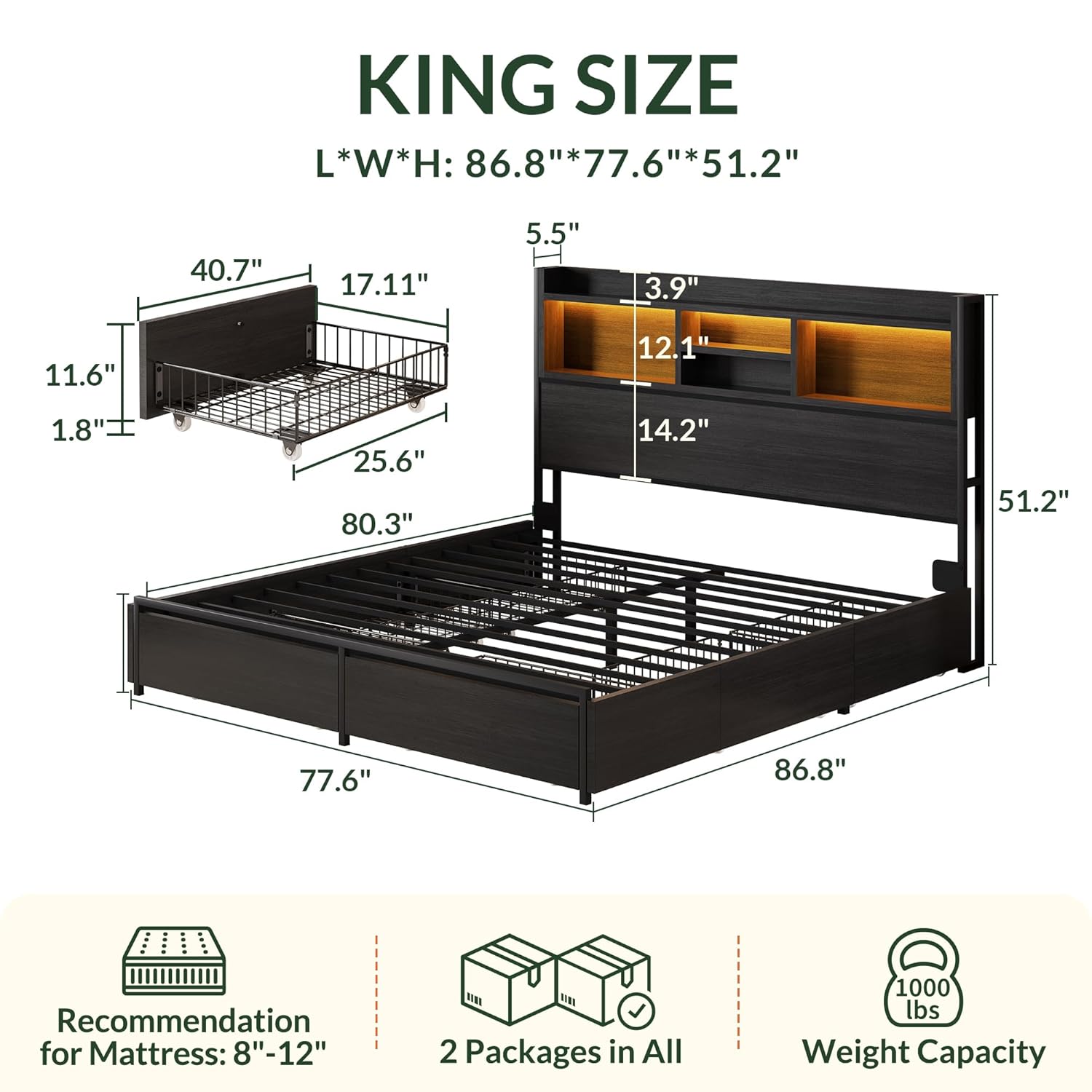 King Size Bed Frame with 6 Sto - King Size Bed Frame With Storage Drawers 评论和价格
