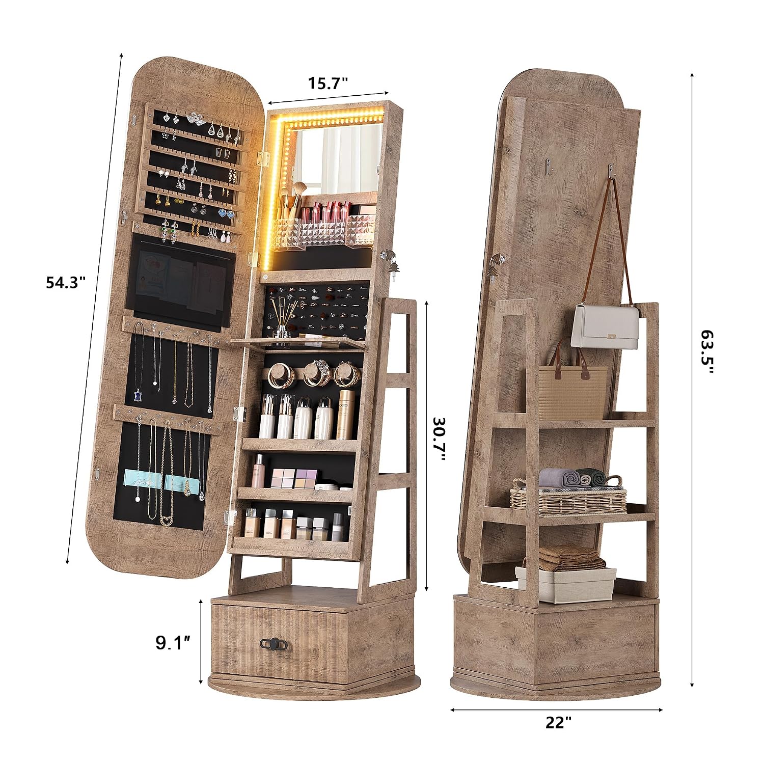 360 Swivel Jewelry Armoire Org - Full Length Mirror Jewelry Armoire 评论和价格