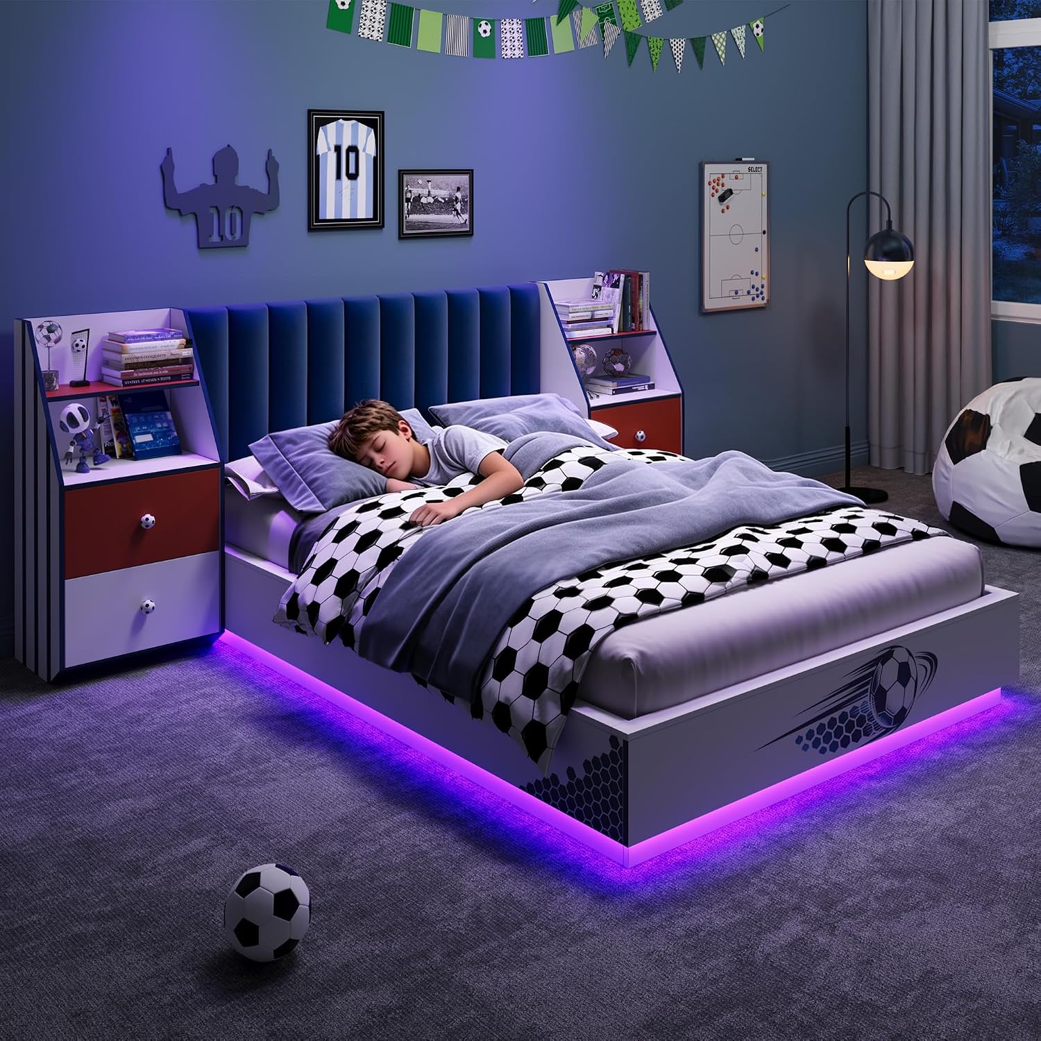 Full Size Floating Bed With Ve - Floating Nightstand With Led Light 评论和价格