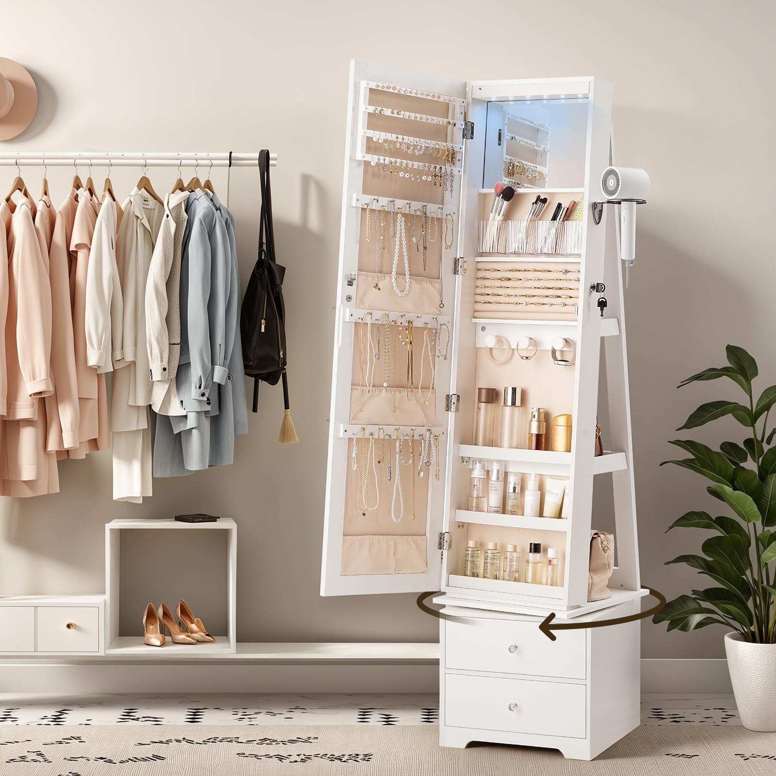 360° Swivel Jewelry Cabinet wi - Full Length Mirror Jewelry Armoire 评论和价格