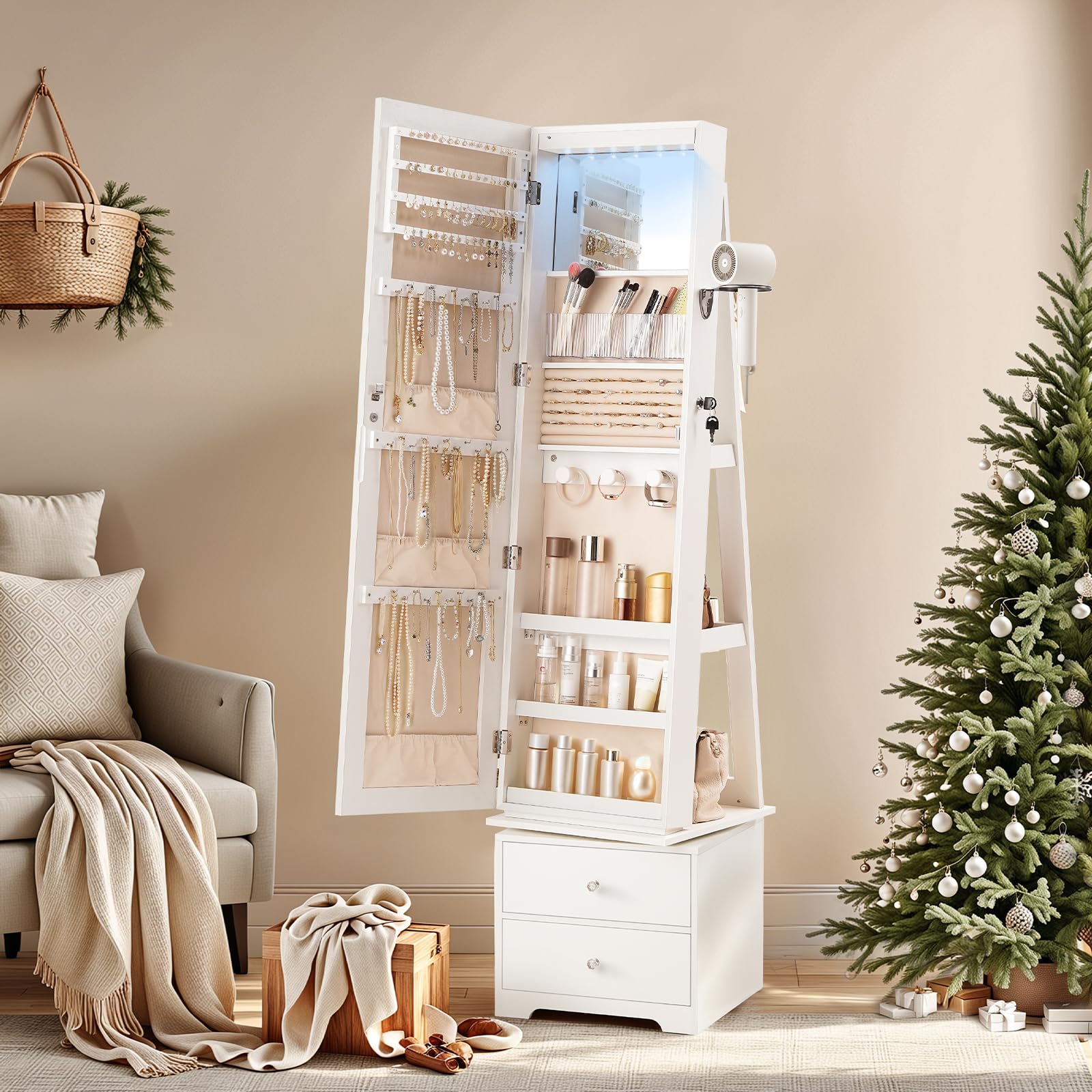 360° Swivel Jewelry Cabinet wi - Full Length Mirror Jewelry Armoire 评论和价格