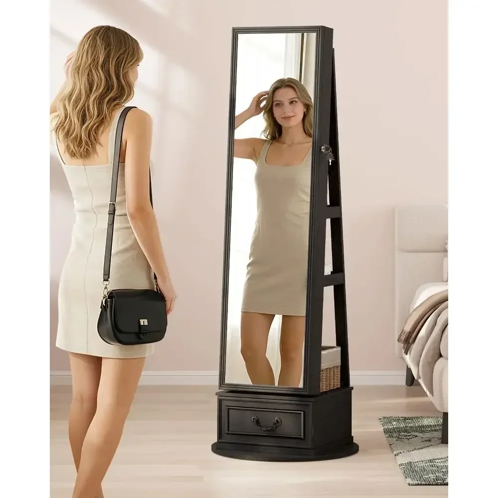360° Swiveling Lockable Jewelr - Full Length Mirror Jewelry Armoire 评论和价格