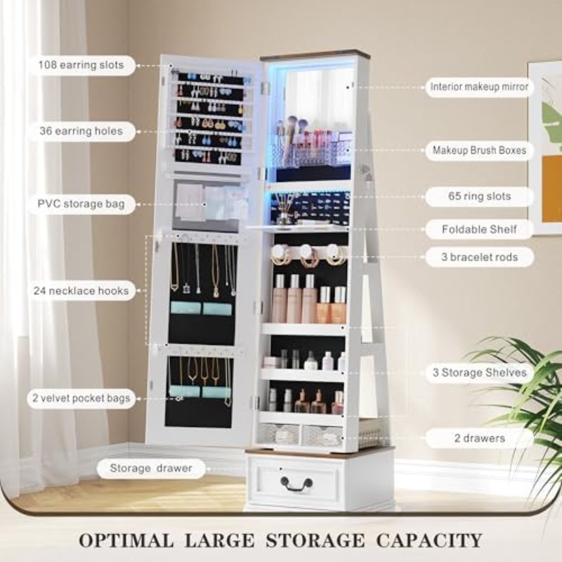360°Swivel Jewelry Armoire Cab - Full Length Mirror Jewelry Armoire 评论和价格
