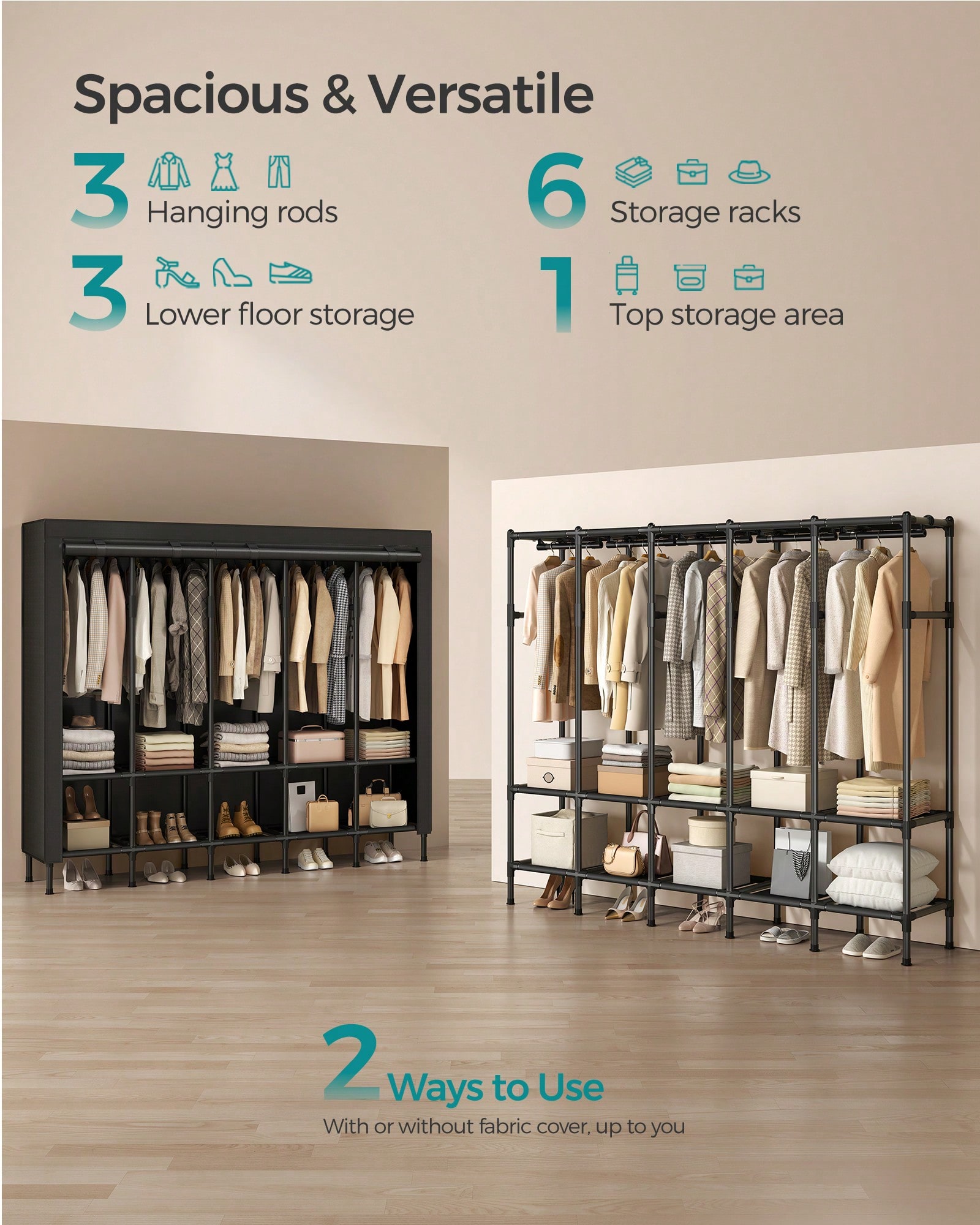 Heavy Duty Portable Wardrobe C - Wardrobe Closet Portable Fabric Cover 评论和价格