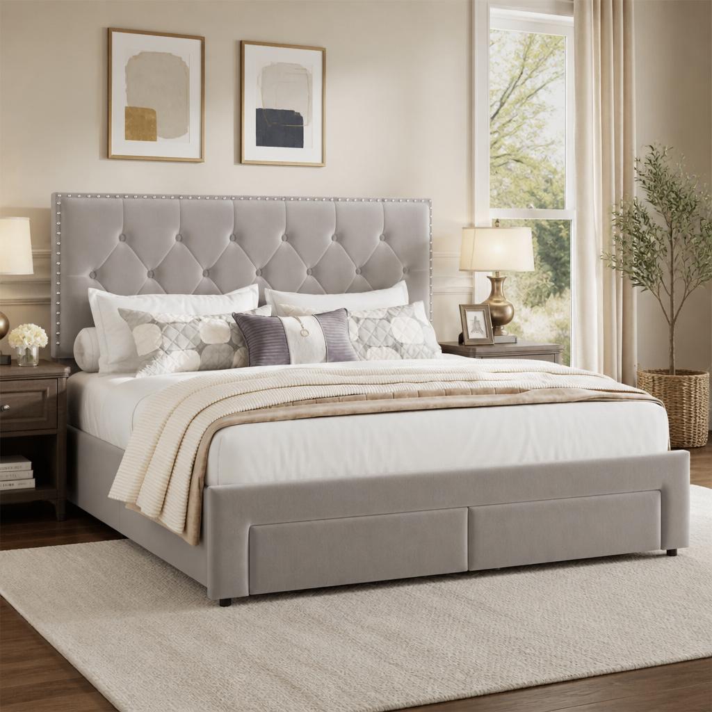 King Size Bed Frame with 2 Sto - King Size Bed Frame With Storage Drawers 评论和价格