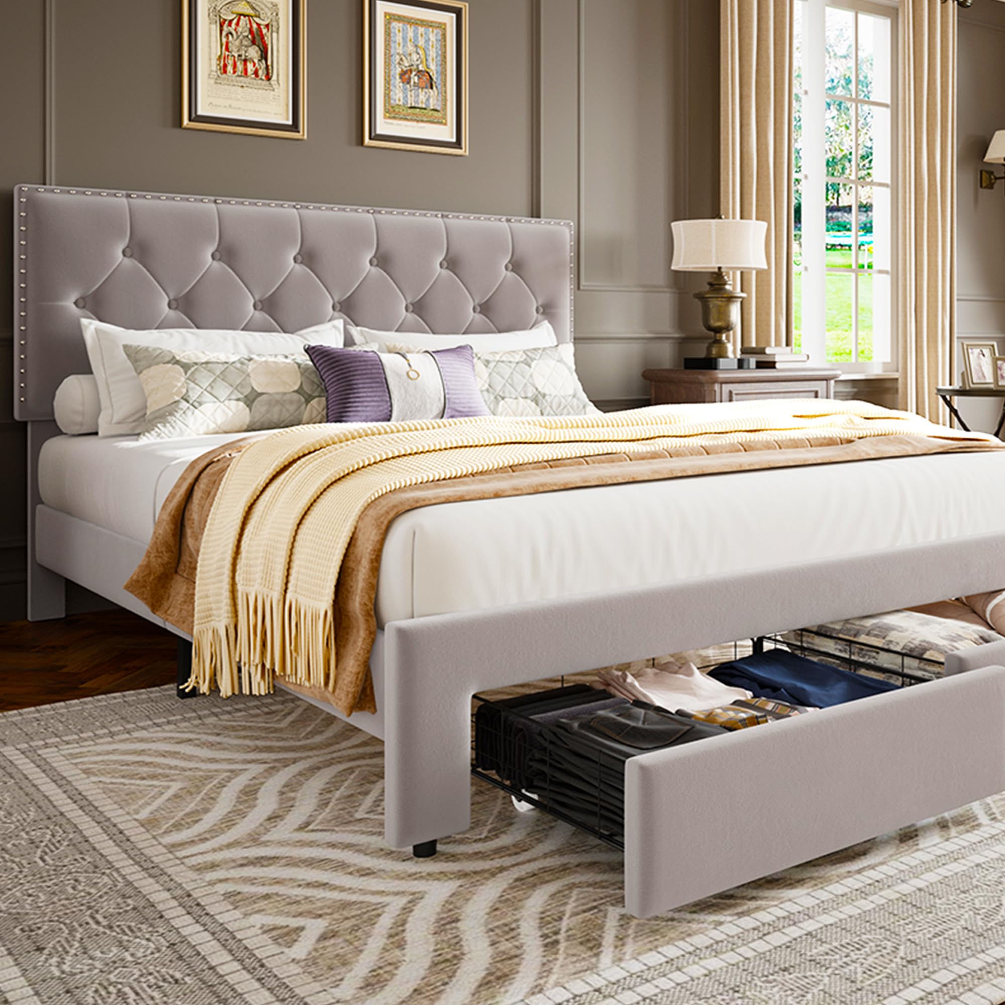 King Size Bed Frame with 2 Sto - King Size Bed Frame With Storage Drawers 评论和价格